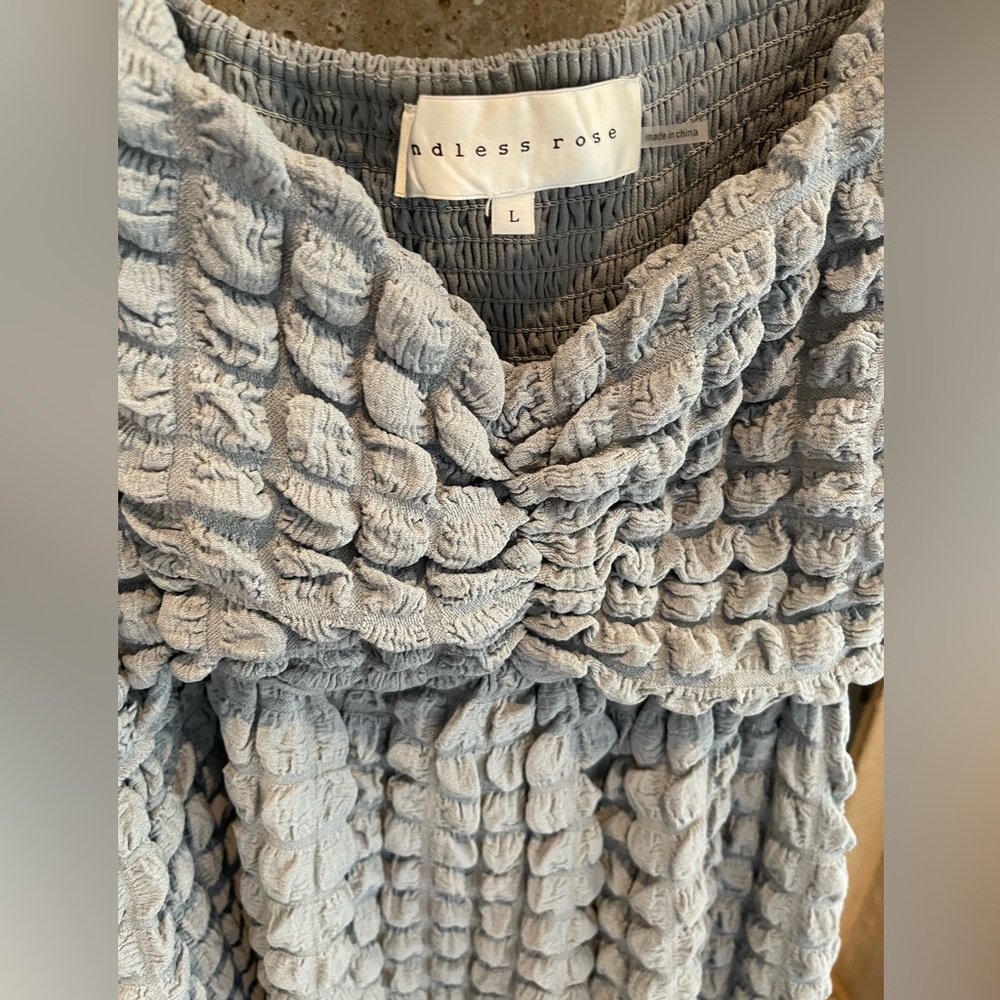 Endless Rose Textured Midi Dress in Soft Blue - Picture 6 of 8